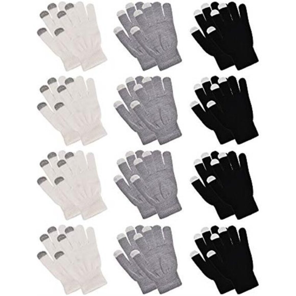 12 Pairs Touchscreen Winter Gloves Men Women Knit Texting Warm Stretch
